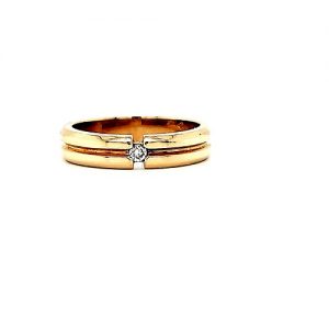 14K Yellow Gold .05CT Diamond Solitaire Grooved Centre Ring