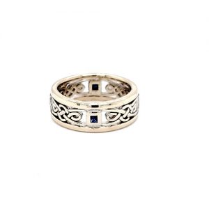 14K White Gold Celtic Band w/ 2 Square Blue Sapphires & Onyx