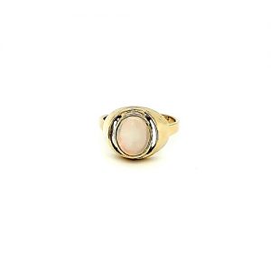 18K Yellow Gold Bezel Set Oval Opal Stylized Ring