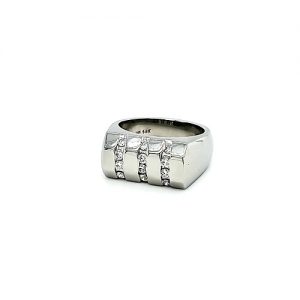 14K White Gold 12 Diamond Signet Style Ring