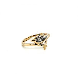 10K Yellow Gold 20 Diamond Accent Dolphin Wrap Around Ring