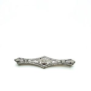 Antique 14K White Gold & Platinum Top “Bow Tie” Style 3 Old European Cut Diamond Brooch