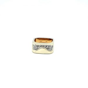 14K Yellow Gold Wavy Pave Set Diamond Squared Shank Ring