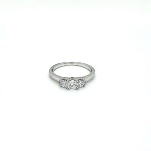 Birks 18K White Gold 3 Diamond & 2 Sapphire Engagement Ring w/ Regency Ring Bell Box