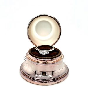 Birks 18K White Gold 3 Diamond & 2 Sapphire Engagement Ring w/ Regency Ring Bell Box
