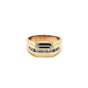 14K Yellow Gold 8 Diamond Signet Style Ring