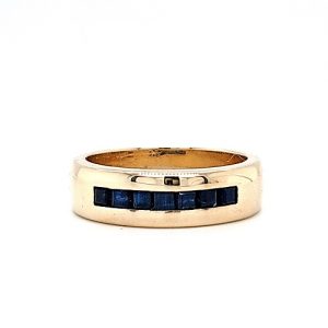 10K Yellow Gold 7 Square Cut Blue Sapphire Band Style Ring