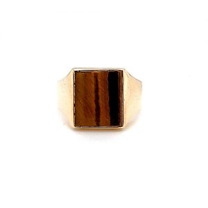 10K Yellow Gold 14x12mm Square Tigers Eye Signet Style Ring