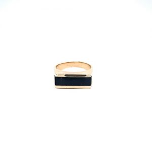 14K Yellow Gold Black Coral Inlay Signet Style Ring