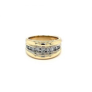 14K Yellow Gold 9 Round Brilliant Cut Diamond Band