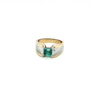 18K Yellow & White Gold .93CT Octagonal Step Cut Natural Emerald Ring