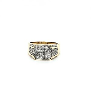 10K Yellow Gold Pave Set Diamond Signet Style Ring