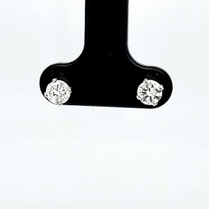Pair of 14K White Gold .60TDW VGC Round Brilliant Cut Diamond Solitaire Stud Earrings