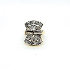 18K Yellow Gold Deco Style “Hour Glass” 32 Pave Set Diamond Ring