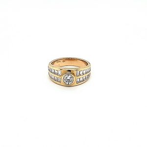 14K Yellow Gold .36CT Centre Diamond & 24 Baguette Diamond Engagement Ring
