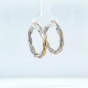 Pair of 14K Yellow & White Gold 28mm Twisted Hoop Earrings