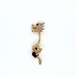 14K Yellow Gold Simulated Ruby Dragon Belly Button Jewelry