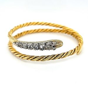 21K Yellow Gold Rose Cut Diamond Coiled Wrap Around Snake Bracelet