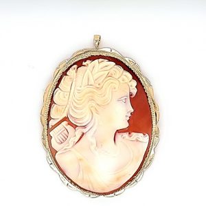 14K Yellow Gold 55mm Fine Carved Oval Cameo Brooch/Pendant
