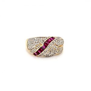 14K Yellow Gold 11 Baguette Cut Ruby & 77 Diamond Dinner Ring