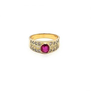 14K Yellow Gold 5mm Ruby & 16 Diamond Filigree Ring