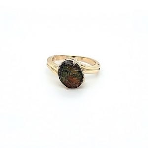 10K Yellow Gold Oval Ammolite Solitaire Offset Ring