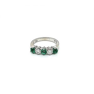 18K White Gold 3 Emerald & 2 Diamond Ring