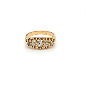 Antique 18K Yellow Gold 5 Old Mine Cut Diamond Ring