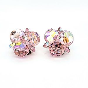 Pair of Vintage Sherman Pink Aurora Rhinestone Clip-On Earrings 