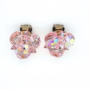 Pair of Vintage Sherman Pink Aurora Rhinestone Clip-On Earrings 