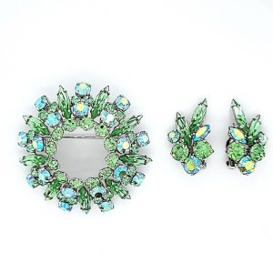 Vintage Sherman Rhinestone Brooch & Earrings Set