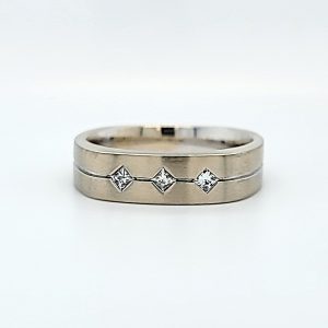 14K White Gold 3 Square Cut Diamond Band