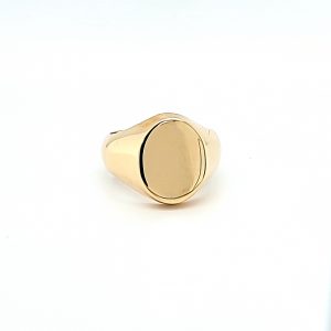Solid 14K Yellow Gold Plain Oval Signet Ring