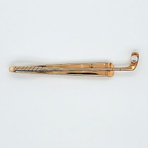 14K Yellow Gold Golf Club Tie Bar w/ 1 Pearl (Golf Ball)