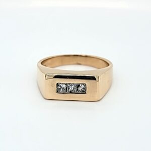 14K Yellow Gold 3 Square Diamond Signet Style Ring