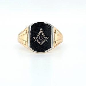 Vintage 10K Yellow Gold Black Masonic Ring