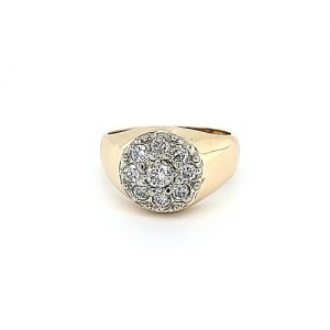 10K Yellow Gold 9 Diamond Signet Style Ring