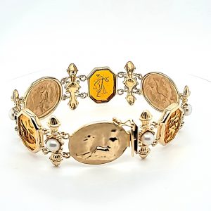 14K Yellow Gold 7.5″ Tagliamonte Venetian Cameo & Pearl Bracelet
