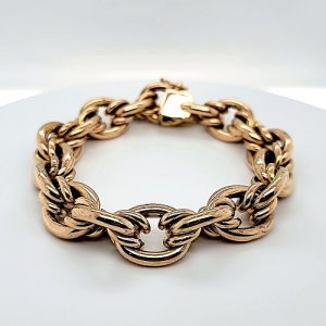 18K Yellow Gold 8″ Hollow Multi-Loop Link Bracelet