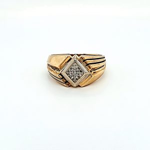10K Yellow & White Gold 5 Diamond Signet Style Ring