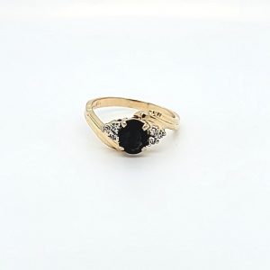 10K Yellow Gold 7x5mm Oval Sapphire & 6 Diamond Offset Ring