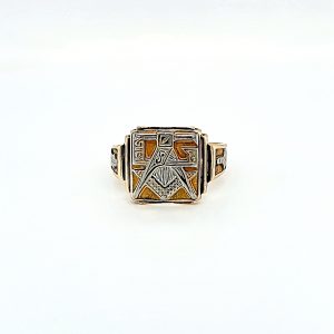 10K Yellow & White Gold Masonic Signet Style Ring