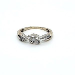 10K White Gold 13 Diamond Offset Trinity Style Ring