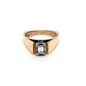 14K Yellow Gold .21CT Emerald Cut Diamond Solitaire Engagement Ring w/ Stirrup Shank