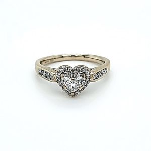 14K Yellow Gold Multi-Cut Diamond Halo Heart Shape Promise Ring