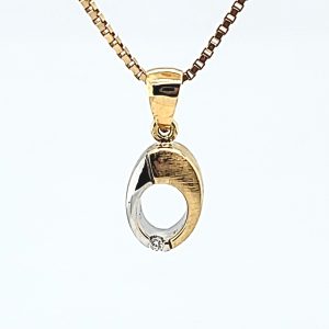 18K Yellow & White Gold Oval Diamond Accent Pendant