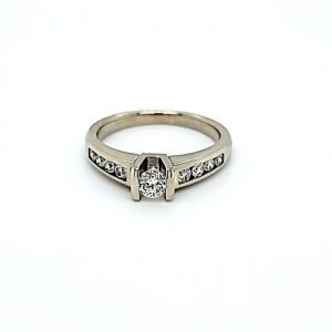 14K White Gold .22CT RBC Diamond Centre & 8 Diamond Engagement Ring