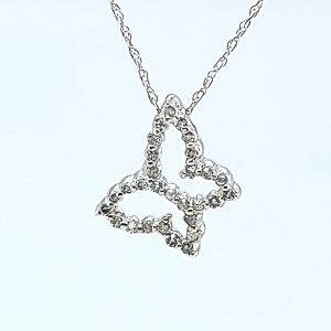 10K White Gold 29 Diamond Butterfly Pendant On 18″ Chain