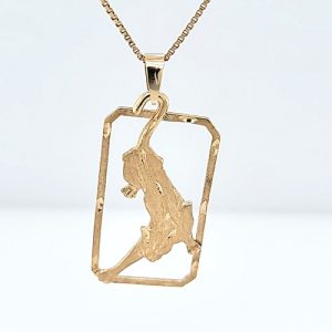 10K Yellow Gold 40mm Rectangular Frame Puma Pendant