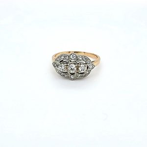 14K/18K Yellow & White Gold 3 Across RBC Diamond Centre, 16 Single Cut Diamond Accented Ring